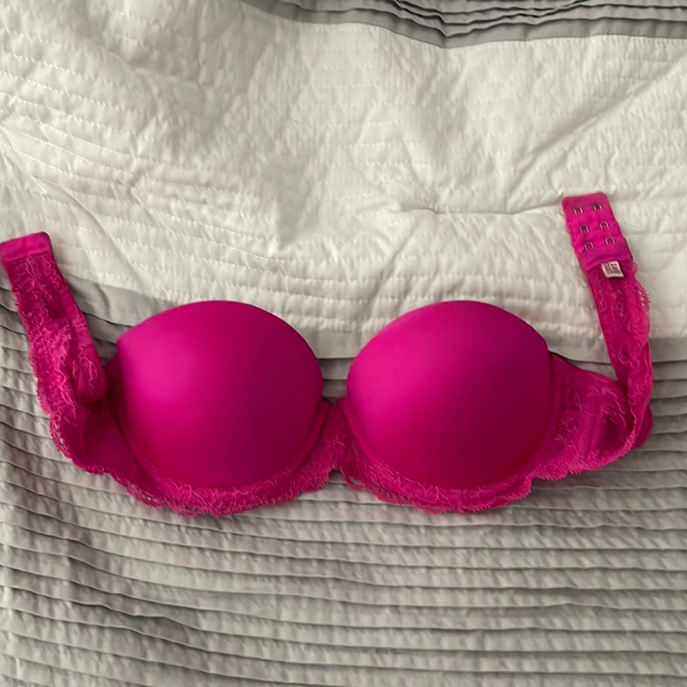 PINK VS hot pink strapless bra